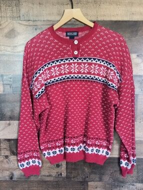 Vintage Lands' End Red Nordic Crewneck Sweater  Sz XLarge Women